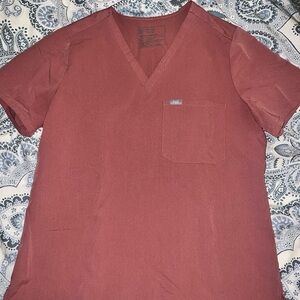 Figs Scrub Top Mauve Pink Relaxed Fit One Pocket Large